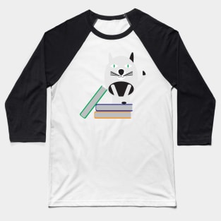 Black White Cat Standing on Books Baseball T-Shirt